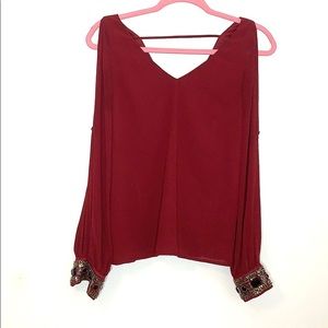 Buttons Jeweled Split Sleeve Top